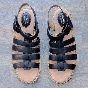 Clarks Artisan Black Leather Gladiator Sandals